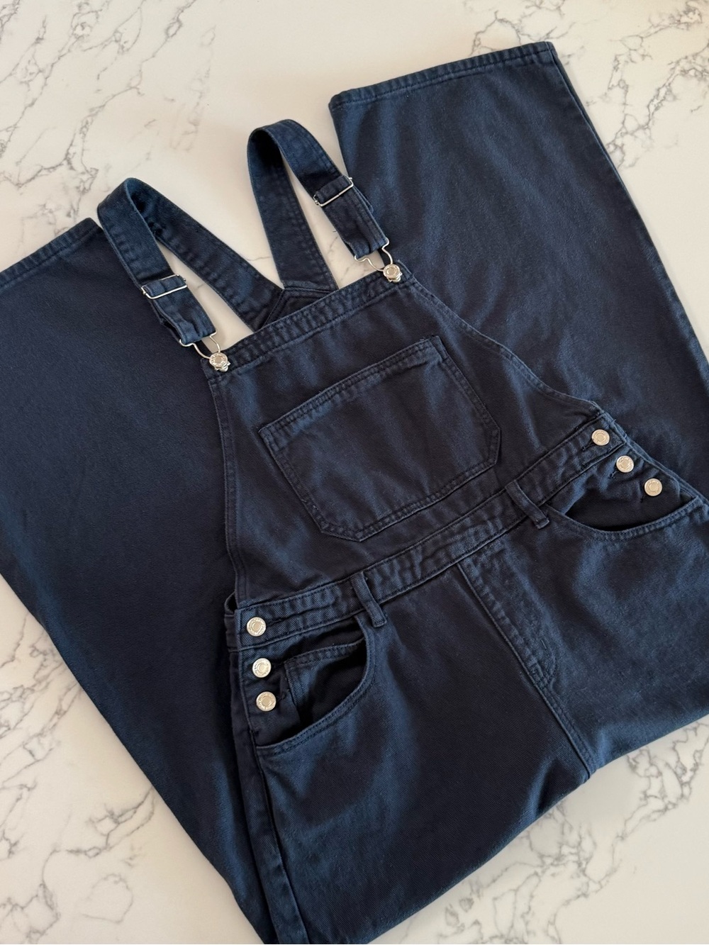 Edikted Navy Blue Denim Jumper Overalls